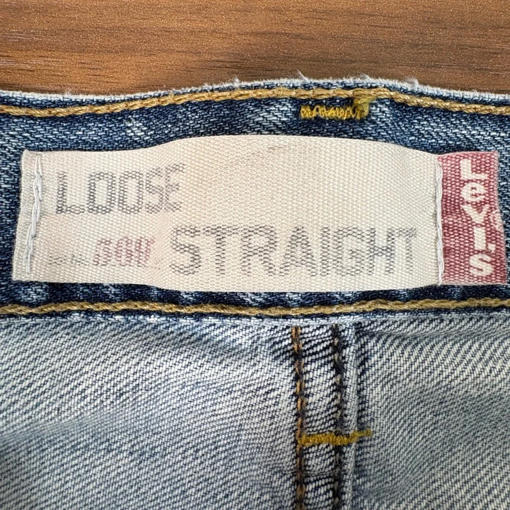 Levis 569 Loose Straight Jeans 38x30 Light Wash Distressed Y2K Rare Blank R Tab